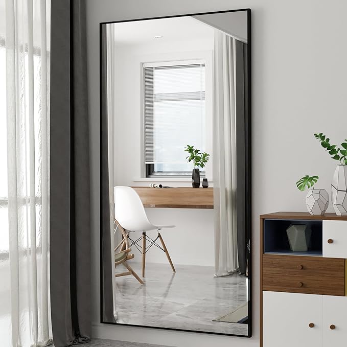 Beauty4U 76" x 37" Full Length Mirror with Stand, Black Floor & Wall Mounted Mirror, Large HD Tempered Glass Full Body Mirror for Bedroom, Dressing Room, Living Room, Entryway