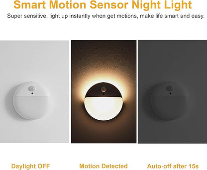 YUNLEX 4 Pack Stair Lights Indoor, 2.6" Small Stick on Lights, Dimmable Motion Sensor Night Light, 3 Light Modes, Portable Battery Night Light for Corners, Cabinet, Toilet, Bedroom, Kids, Warm White