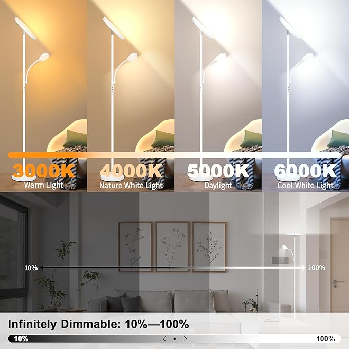 Floor Lamp-42W/4200LM Super Bright Floor Lamp,Dimmable 2-in-1 LED Floor Lamp for Bedroom,Torchiere Floor Lamps with Remote & Touch Control,69" Tall Standing Lamp for Living Room,Office,Reading,White