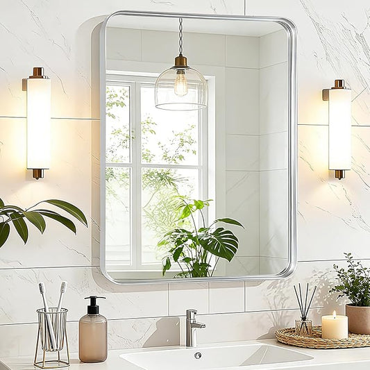 Fabuday Bathroom Mirror - 24x30 Inch Over Sink Silver Wall Mirrors for Bathroom, Rectangle Vanity Mirror for Bedroom, Living Room, Entryway, Horizontal or Vertical Hanging