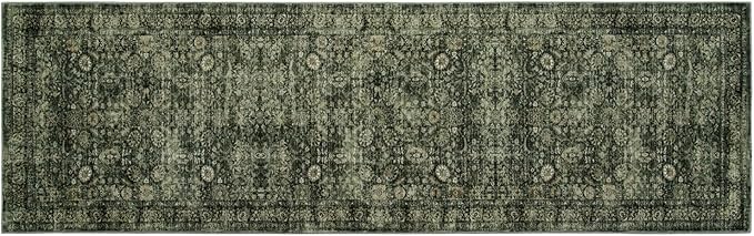 Morebes Washable Dark Green Runner Rug 2.5x8, Vintage Boho Runners for Hallways Non Slip, Soft Floral Indoor Floor Throw Carpet for Kitchen Laundry Room Bedroom Bathroom Living Entryway