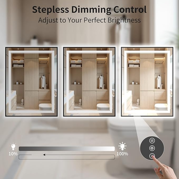 22"x30" LED Bathroom Mirror with Lights, Front & Backlit, Anti-Fog, Dimmable, 3 Color Temperature, CRI 90+, LED Mirror for Bathroom with Premium Full Aluminum Frame, Touch Control with Memory