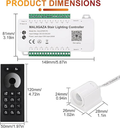 Smart Motion Sensor Staircase LED Strip Lights Kit, Intelligent 16-Step Light Controlled by APP & Remote(Not Include Battery) with 3000K Strips, Ideal for Indoor Stair Light Hallways & Stairs