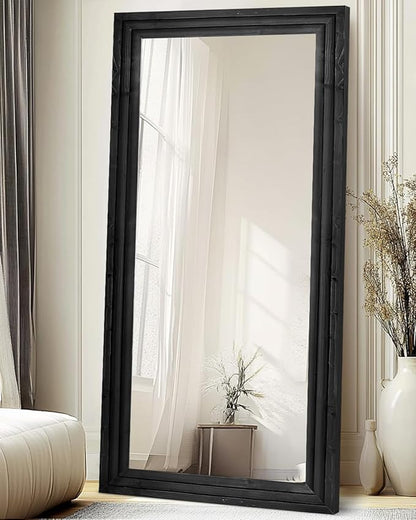 Full Length Mirror 76"x34" Solid Wood Frame Floor Large Mirror for Living Room, Bedroom Hanging or Leaning Wall-Mounted, Black