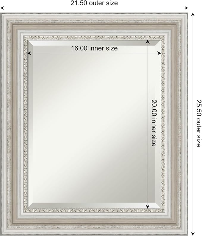 Amanti Art Silver Bathroom Mirror for Over Sink, 26x22 Parlor Silver Rectangle Vanity Mirror, Small Traditional Frame, Hangs Horizonally and Vertically, Bathroom Wall Decor, Beveled Edge