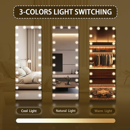 Kosmonia 66x22 Hollywood Full Length Mirror with Light, 22 Dimmable Bulbs & 3 Color Smart Touch Control, Distortion Free, Tempered Glass, Safe Full Body Mirrors with Stand
