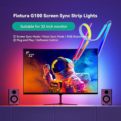 Monitor LED Backlights for PC/Mac, LED Strip Lights that Sync with Screen Color or Music, Computer Light Bar Behind Monitor, LEDs for Desk Gaming, USB Interface, Software Control (32 in)