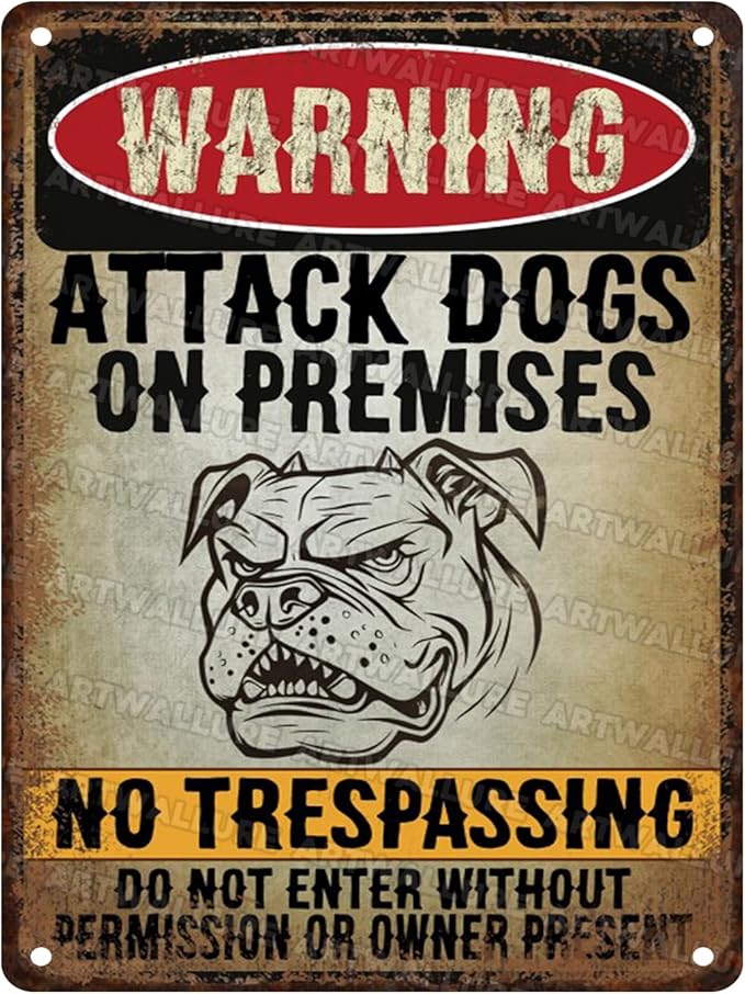 Bulldog Vintage Sign Beware Of Dog Metal Sign Not Responsible for Injury Or Death for Home Bedrooms Kitchen Bars Pubs Garages Gardens Patios Porches 12x16inch