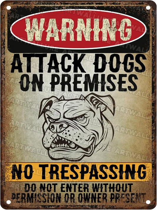 Bulldog Vintage Sign Beware Of Dog Metal Sign Not Responsible for Injury Or Death for Home Bedrooms Kitchen Bars Pubs Garages Gardens Patios Porches 12x16inch