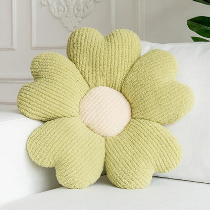 Sioloc Flower Shaped Throw Pillow, Fun Daisy Pillow, 25.6" Large Grass Green Cute Decorative Seat Cushion Aesthetic Flower Plush Pillows for Bed Floor Couch Chair
