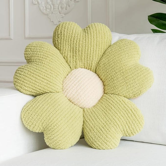 Sioloc Flower Shaped Throw Pillow, Fun Daisy Pillow, 25.6" Large Grass Green Cute Decorative Seat Cushion Aesthetic Flower Plush Pillows for Bed Floor Couch Chair