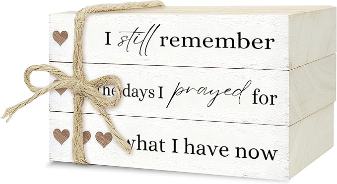 Decorative Books for Home Decor, Wood Book Stack for Table Decor, I Still Remember The Days I Prayed Decoration Books for Living Room Bookshelf Office, Farmhouse Stacked Books Decoration (L84)