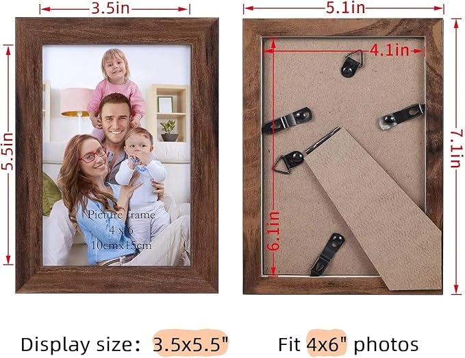 Giftgarden 4x6 Picture Frame Brown Set of 12, Multi Rustic Walnut Wood-Color 4 by 6 Photo Frames Bulk for Wall or Tabletop Display