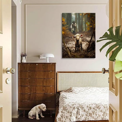 Jesus and Lamb Canvas Wall Art Jesus Running After Lost Sheep Wall Decor Christian Baptism gifts Lamb of God Painting Poster Print Artwork for Living Room Bedroom Church Decor 16X24 in canvas