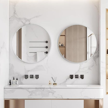 Itrue 36 Inch Round Wall Mirror, Brushed Silver Metal Frame Circle Bathroom Vanity Mirror, Silver-Backed HD Glass Decorative Mirror for Over Sink, Living Room, Bedroom, Entryway