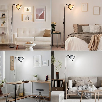 Floor Lamp, Industrial Metal Floor Lamps for Living Room with Adjustable Bendable 2 in 1 Reading Table Lamps for Living Room Bedroom Office (B+Black Shade)
