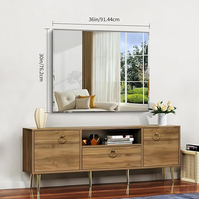 CILIBER Beveled Mirror, 30x36 Frameless Beveled Bathroom Mirrors for Wall, 3mm Tempered Glass Rectangle Vanity Mirror with Beveled Edge, Crystal-Clear, Hangs Horizontally or Vertically