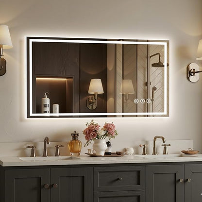 48X24 LED Bathroom Mirror with Lights, Anti-Fog, Backlit + Front Lit (CRI>90), Lighted Bathroom Vanity Mirror for Wall, Memory Function, Dimmable, Tempered Glass, Shatter-Proof