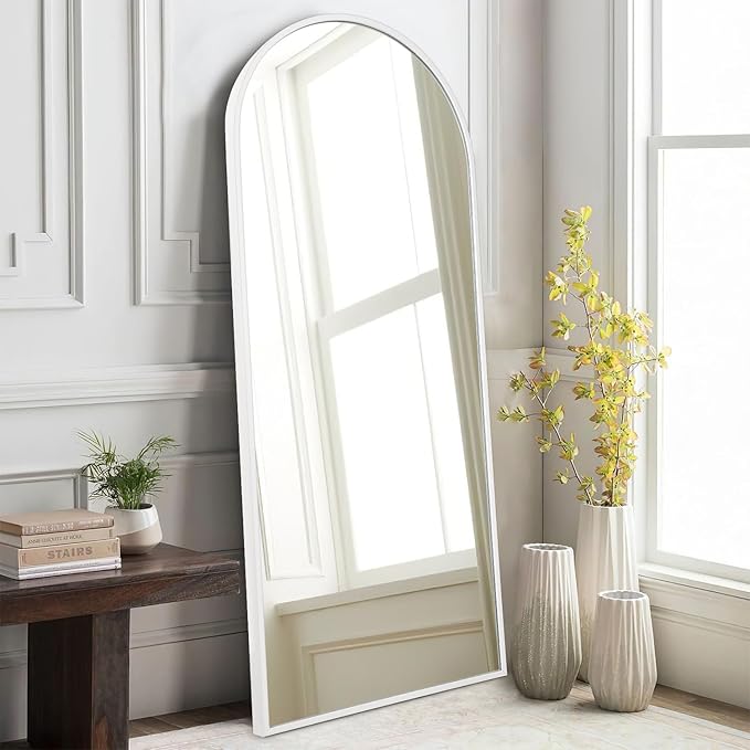 White 48"x16" Arched Full Length Mirror, Large Bathroom Wall Mirror Metal Aluminum Frame Modern Simple Home Decor for Living Room Bedroom Cloakroom