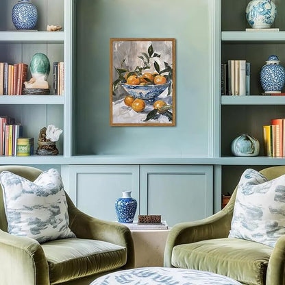 Framed Vintage Oranges Canvas Wall Art, Kitchen Pictures Wall Decor, Rustic Farmhouse Fruit Still Life Paintings Prints Cottagecore Home Decor for Living Room Dining Room 12x16 inch