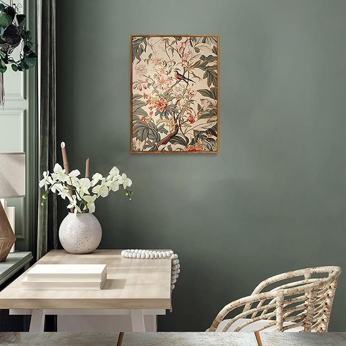 Djmwtb Framed Wall Art Vintage Wall Decor Floral Canvas Art Botanical Pictures Bird Paintings Animal Prints Nature Artwork for Bedroom Living Room
