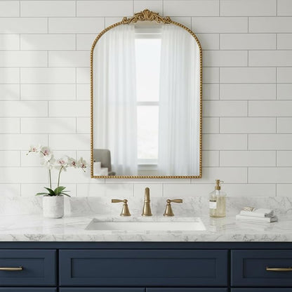 ZIYOO Vintage Baroque Arched Wall Mirror 36"x24", Gold Ornate Antique French Traditional Decor Mirror for Entryway Living Room Fireplace (Gold Metal,36" x 24")