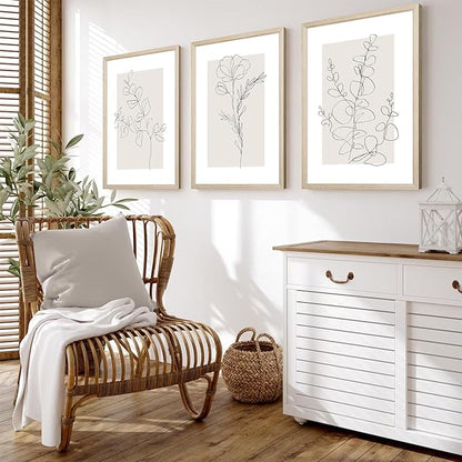Neutral Botanical Prints Wall Art Flower Minimalist Canvas Wall Decor Vintage Line Wall Art Floral Plant Painting Pictures Beige Boho Artwork Farmhouse Poster for Bedroom 12x16x3 Inch Wood Framed