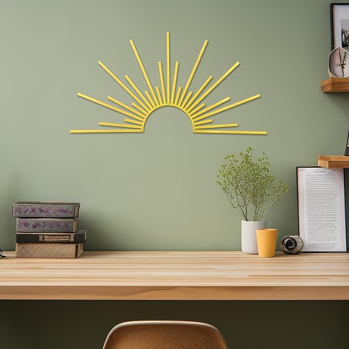 Bnesi Sun Metal Wall Art Sun Wall Decor Gold Metal Decor for Living Room Bedroom Modern Home Decor Unique Housewarming Gift for Minimalist Boho Style Home Art Lovers (Gold)