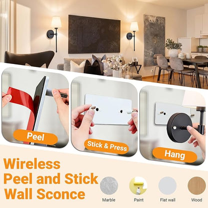 Battery Operated Wall Sconces Set Of 2, Wireless Battery Wall Light With 10000mAh RGB Rechargeable Magnetic Bulb, Rechargeable Wall Sconce With Remote Control For Bedroom, No Electrician Required