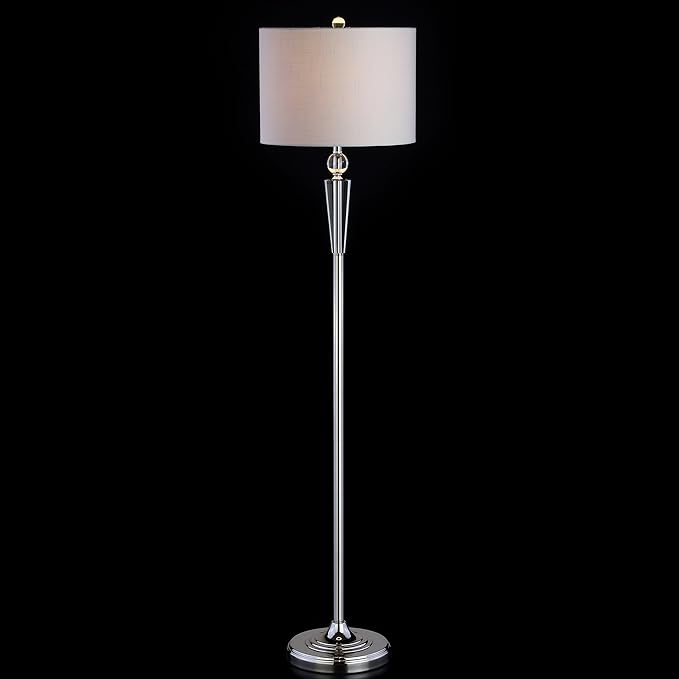 JONATHAN Y 59.5" Crystal and Chrome LED Floor Lamp, Modern Glam Column Standing Lamp with White Linen Drum Shade for Living Room, Bedroom, LED Bulb Included, UL Listed JYL2022A