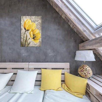 Wall HDQ Tulip Decorative Painting for Bathroom Bedroom Living Room Office Home Decor Abstract Yellow Flowers Pictures Canvas Print Framed