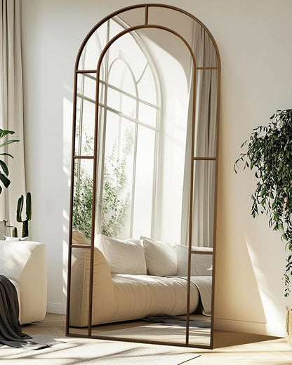 Antok 76" x 34" Full Length Mirror, Floor Mirror Arched Window Decorative Mirror, Metal Framed Decor Farmhouse Floor Mirrors Art Pane Mirrors Wall Decor for Bedroom, Living Room, Entryway Bronze