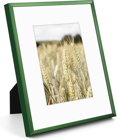 Golden State Art 8x10 Picture Frame 6 Pack - Dark Green Aluminum Photo Frames With 5x7 Mats and Real Glass Cover - Elegant Minimalist Wall Gallery Frames for Home or Office Decor