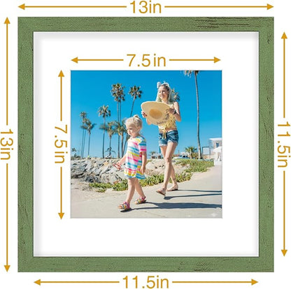 Vittanly 12x12 Picture Frames Set of 9, Display 8x8 Pictures with Mat or 12x12 without Mat, Photo Frames for Wall Mount, Engineered Wood, Rustic Green