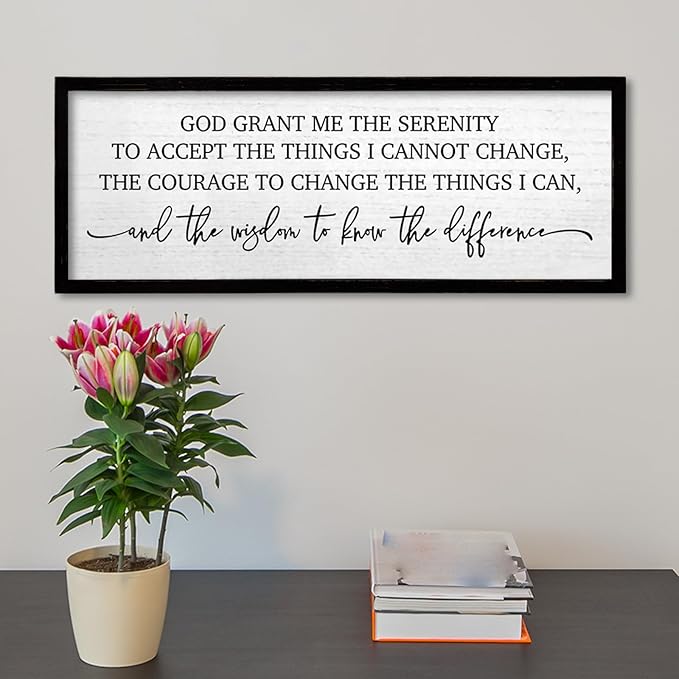 TQianJiang Serenity Prayer Wall Art Decor 24"X10" God Grant Me Sign Large Wood Framed Wall Hanging (Black)