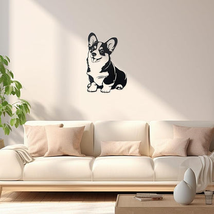 Corgi Metal Wall Décor,Gifts for Corgi Lovers,7x11"Lovely Black Decorations,Unique Iron Dog Statue,Dog Room Decor, Cartoon Animal 3d Wall Art for Bedroom,LivingRoom,Garden,Cafe,Outdoor Wall Hanging Decor