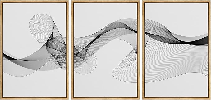 SIGNLEADER Framed Canvas Print Wall Art Curly Black Smoke Ribbons Geometric Shapes Digital Art Modern Art Minimalist Relax/Calm Multicolor Dark for Living Room, Bedroom, Office - 24"x36"x3 Natural