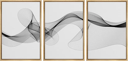 SIGNLEADER Framed Canvas Print Wall Art Curly Black Smoke Ribbons Geometric Shapes Digital Art Modern Art Minimalist Relax/Calm Multicolor Dark for Living Room, Bedroom, Office - 24"x36"x3 Natural
