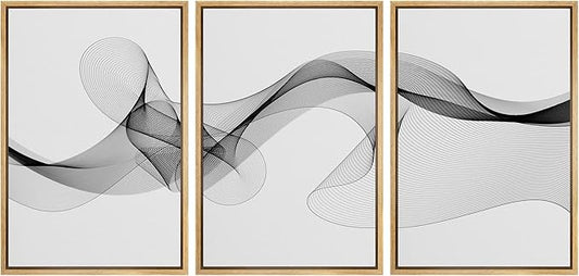 SIGNLEADER Framed Canvas Print Wall Art Curly Black Smoke Ribbons Geometric Shapes Digital Art Modern Art Minimalist Relax/Calm Multicolor Dark for Living Room, Bedroom, Office - 24"x36"x3 Natural
