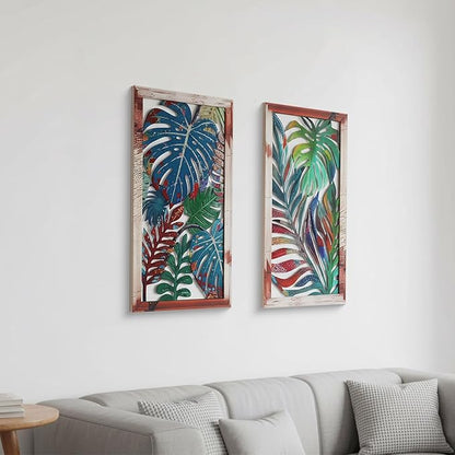 2 Pack Metal Leaf Boho Wall Decor, 3D Leaf Tropical Wall Decor, Metal Palm Leaves Tropical Wall Art, Modern Wall Art, Boho Room Decoration for Living Room, Bedroom and Bathroom, Housewarming Gift
