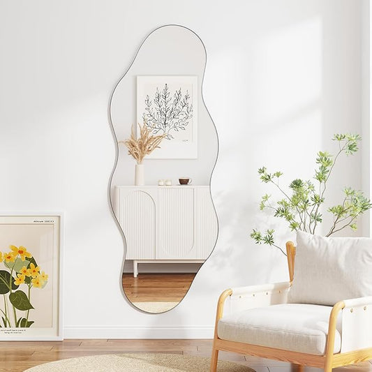 QDSSDECO Full Length Mirror 63"x24" Irregular Wall Mirror Cloud Frameless for Living Room Bathroom Bedroom Entryway Decor