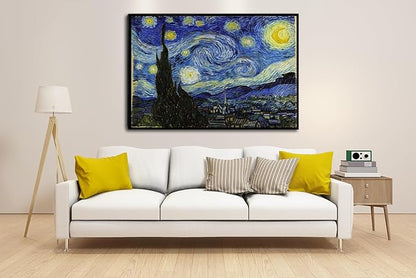 Starry Night Black Framed Wall Art, Vincent Van Gogh Canvas Print art, Classic Paintings Reproduction Pictures Poster, Abstract Artwork for Home Decor 24"x36"