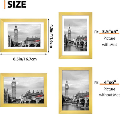 Fixwal 4x6 Picture Frame Set of 6 with Shatter Resistant Plastic Glass, Thin Border and Light Weight Photo Frames for Wall or Tabletop Display, Gift for Mother's Day, Father's Day, Graduation, Gold