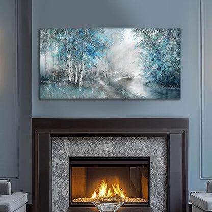 SOUGUAN Canvas Art Wall Decor Large Artwork for Wall Blue Wall Decor for Living Room Forest Pictures Botanical Prints Landscape Arts 24”x48”