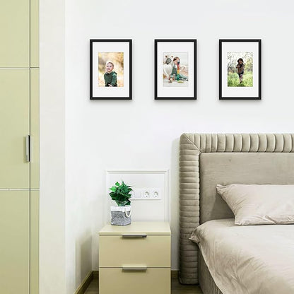 Picrit 8x12 Picture Frame Set of 12, Display 6x8 with Mat or 8x12 without Mat, Photo Frames for Wall Mounting or Table Top Display, Black