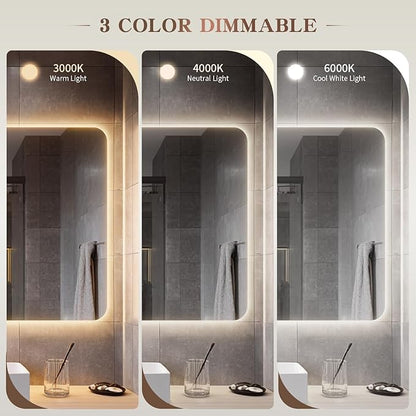 EOGOW LED Bathroom Mirror with Lights,48"x30" Backlit LED Mirror for Bathrooms with Anti-Fog,Dimmable,3 Colors Bathroom Mirror, Wall Mounted Horizontal/Vertical Vanity Mirrors,Tempered Glass