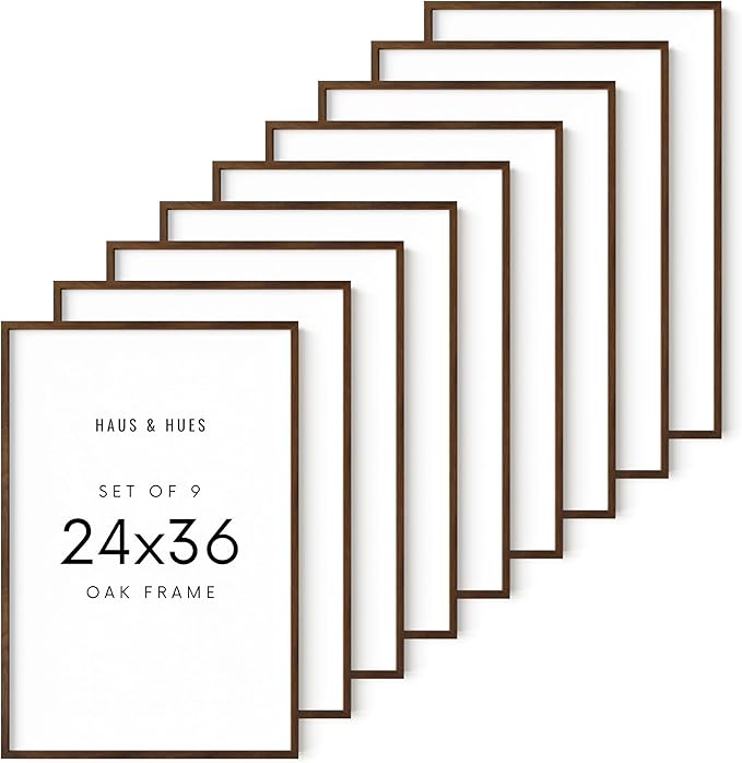 HAUS AND HUES Walnut Wood 24x36 Poster Frames - Set of 9, Rustic Barnwood Frames with Plexiglass and Hanging Hardware