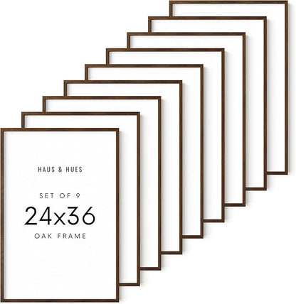 HAUS AND HUES Walnut Wood 24x36 Poster Frames - Set of 9, Rustic Barnwood Frames with Plexiglass and Hanging Hardware
