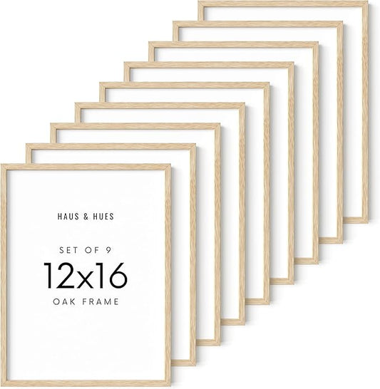HAUS AND HUES Beige Oak Wood 12x18 Picture Frame - Modern Wood Wall Art Display - Lightweight 12x18 Frame for Art Prints, Photos, Posters - Ready-to-Hang Vertically & Horizontally (Set of 9)