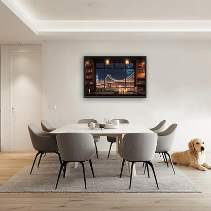 Brooklyn Bridge Large Wall Art for Living Room New York Nighttime Skyline Landscape Framed Pictures Canvas Decor City Prints Painting Extra Large Modern Artwork for Bedroom Office Kitchen 24"x36"